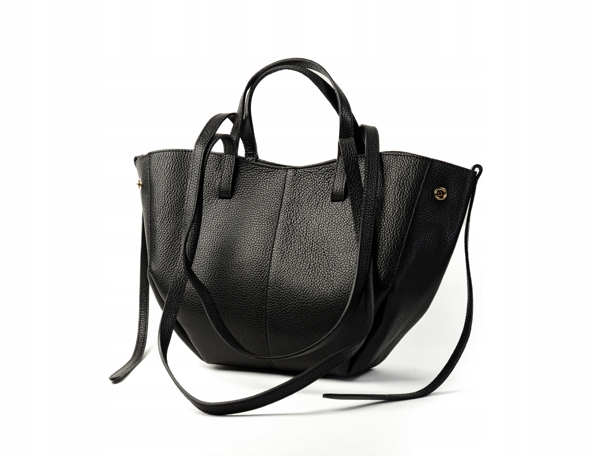 Torebka Damska Skórzana Mała Shopper Klasyczna Czarna