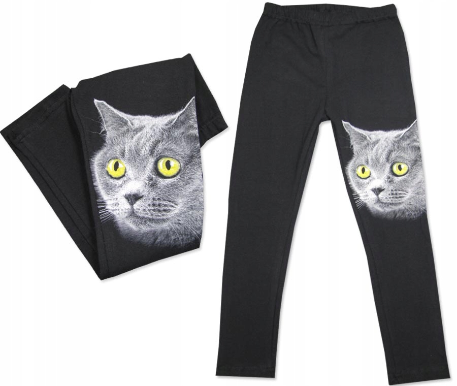 

116 Legginsy getry długie bawełniane nadruk Kot