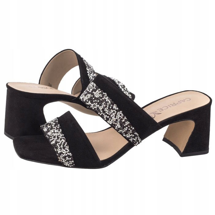 Boty Nazouváky na podpatku Dámské Caprice černé 9-27209-42 Black Suede