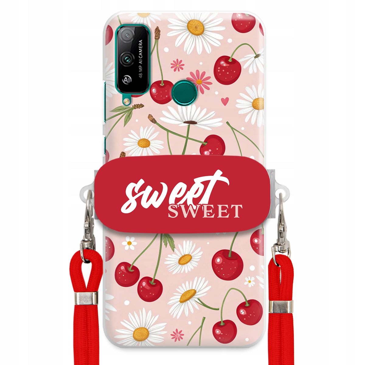 Pouzdro pro Huawei Honor Play 4T Červené vodítko držák Crossbody Sweet Cherry
