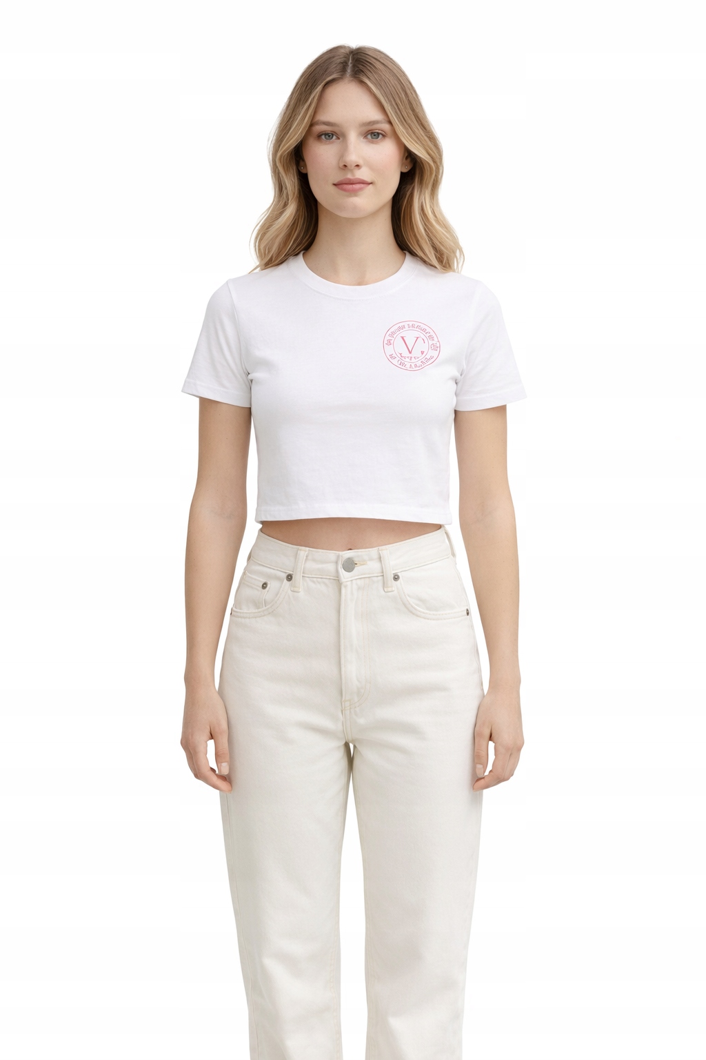 Versace Jeans Couture Bílý Bavlněný Krátký Top S Nápisem S I1K