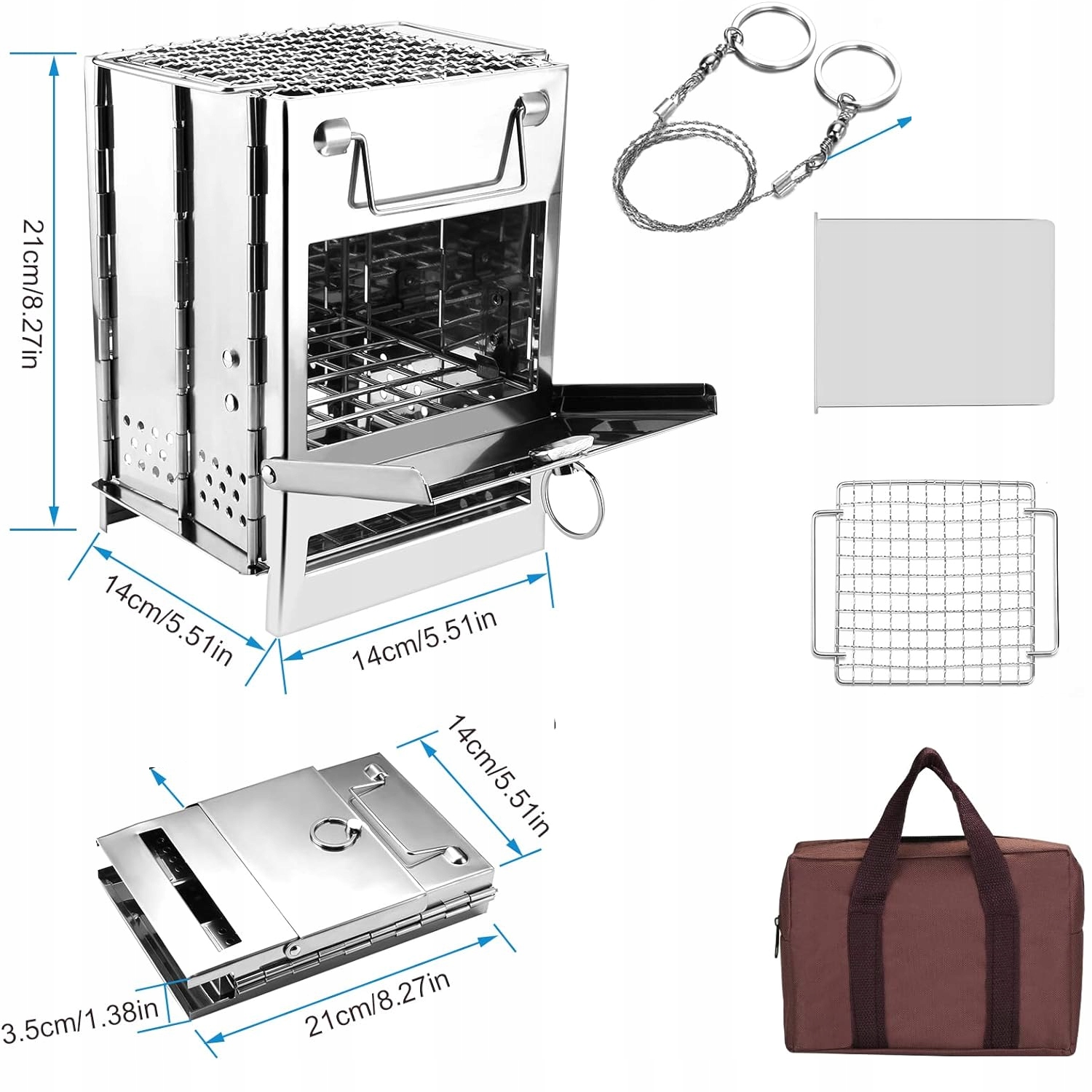 PIECYK PRZENOŚNY NA DREWNO PIEC TURYSTYCZNY GRILL KEMPINGOWY + TORBA + PIŁA Model PIECYK TURYSTYCZNY PIEC PRZENOŚNY KEMPINGOWY STAL