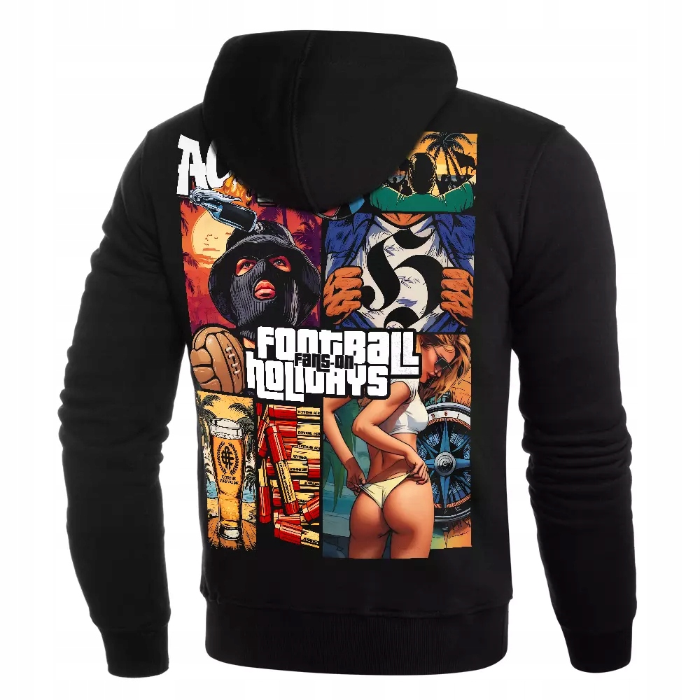 Černá mikina s kapucí Extreme Adrenaline "Fotbaloví fanoušci na dovolené" vel. M