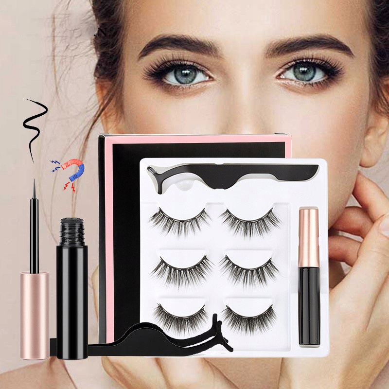 SZTUCZNE RZĘSY MAGNETYCZNE DŁUGIE + PĘSETA + EYELINER - ORYGINALNE Typ syntetyczne