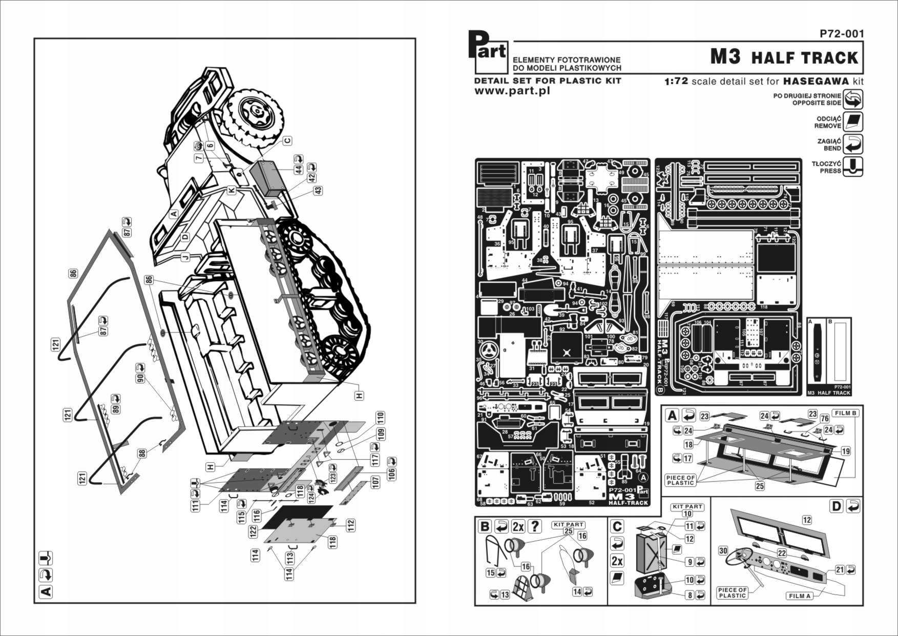 Díl P72-001 1/72 M3 Halftrack pro všechny typy (Hasegawa)