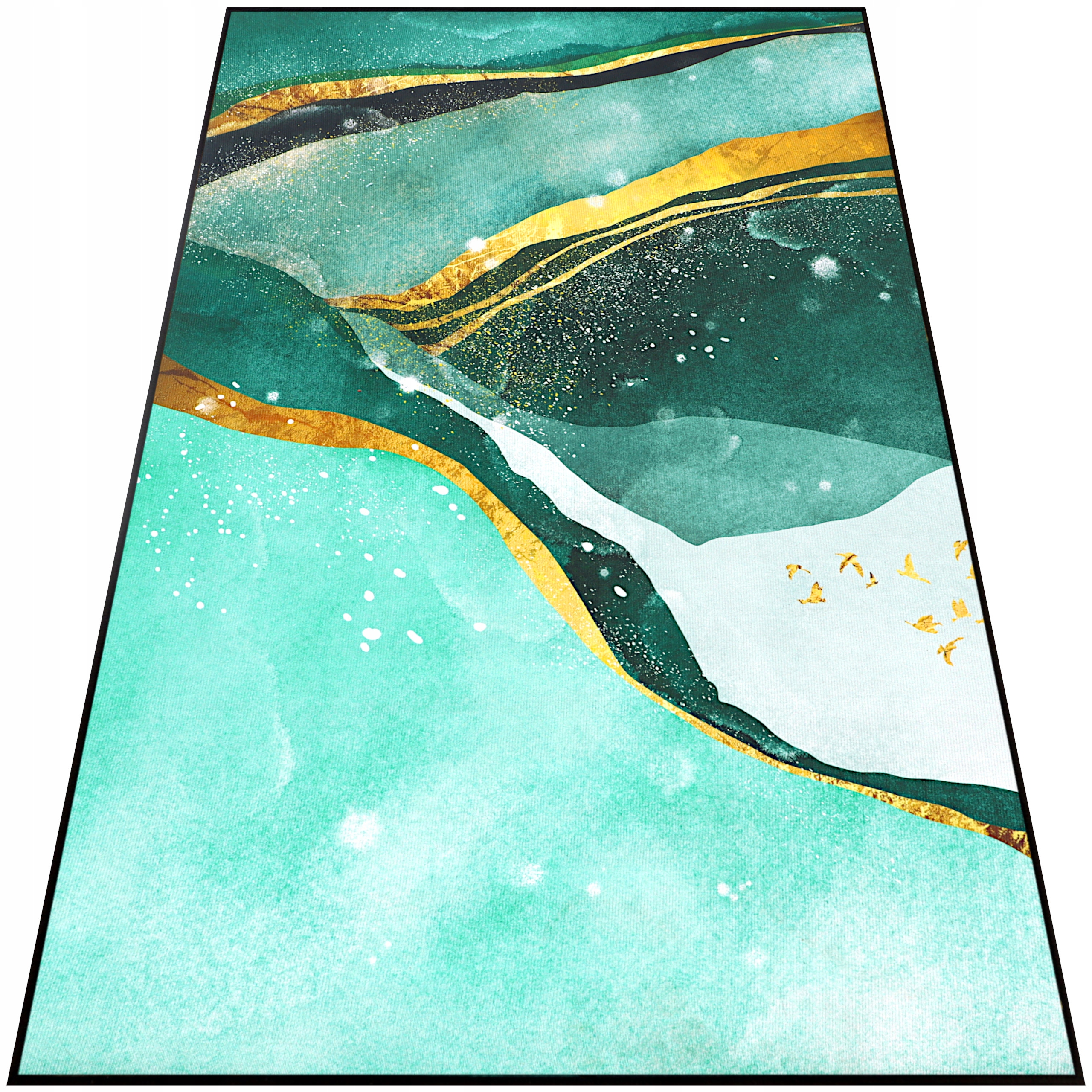 Koberec Do Obývacího Pokoje 120x160 Moderní Zelený Zlatý Módní Velká Tyrkysová Podložka