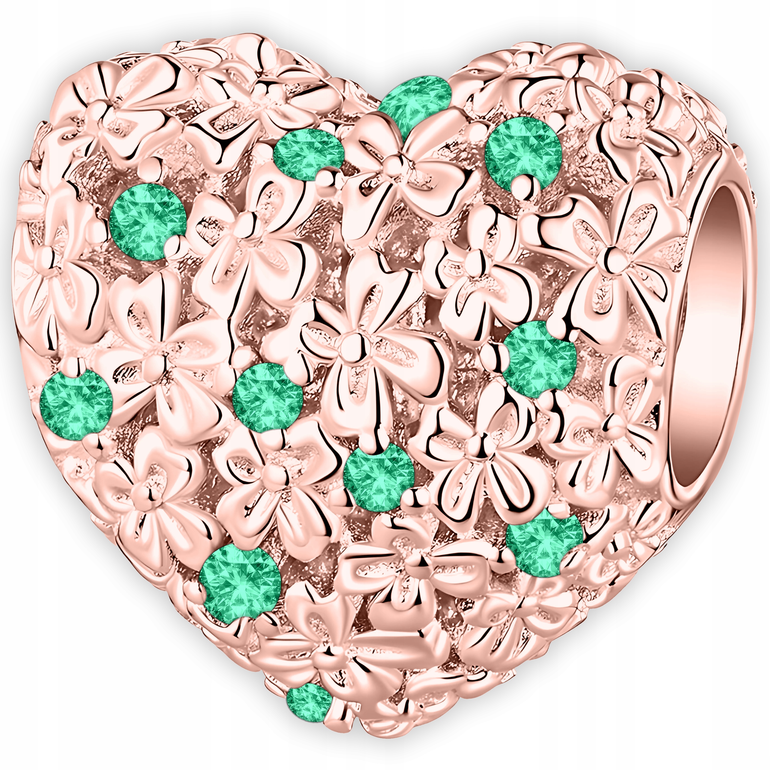 Charms Pozlacené srdce s květy Zelené Zirkony Květina Láska Stříbro 925