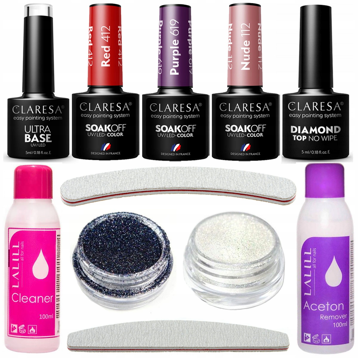 

Zestaw Claresa 3x Lakier +base +top akcesoria