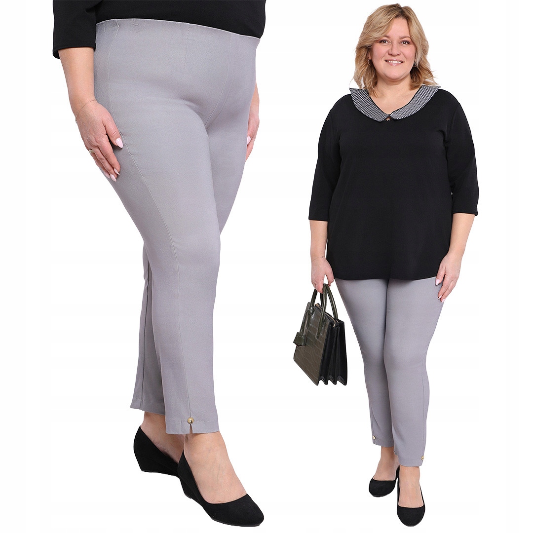 Světle šedé 7/8 kalhoty s vysokým pasem 54