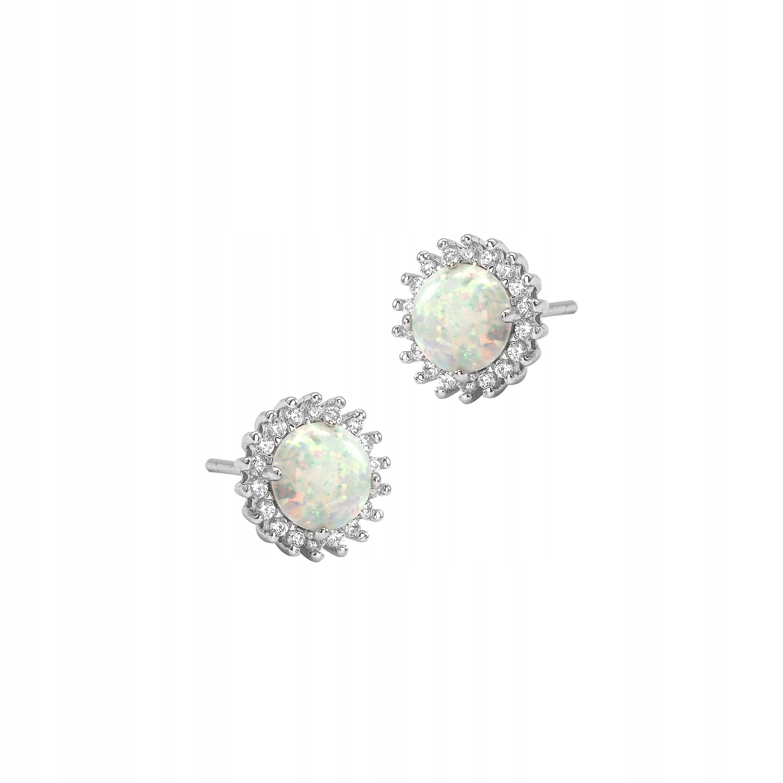 Stříbrné náušnice Round Opal 925 bílá tyčinka