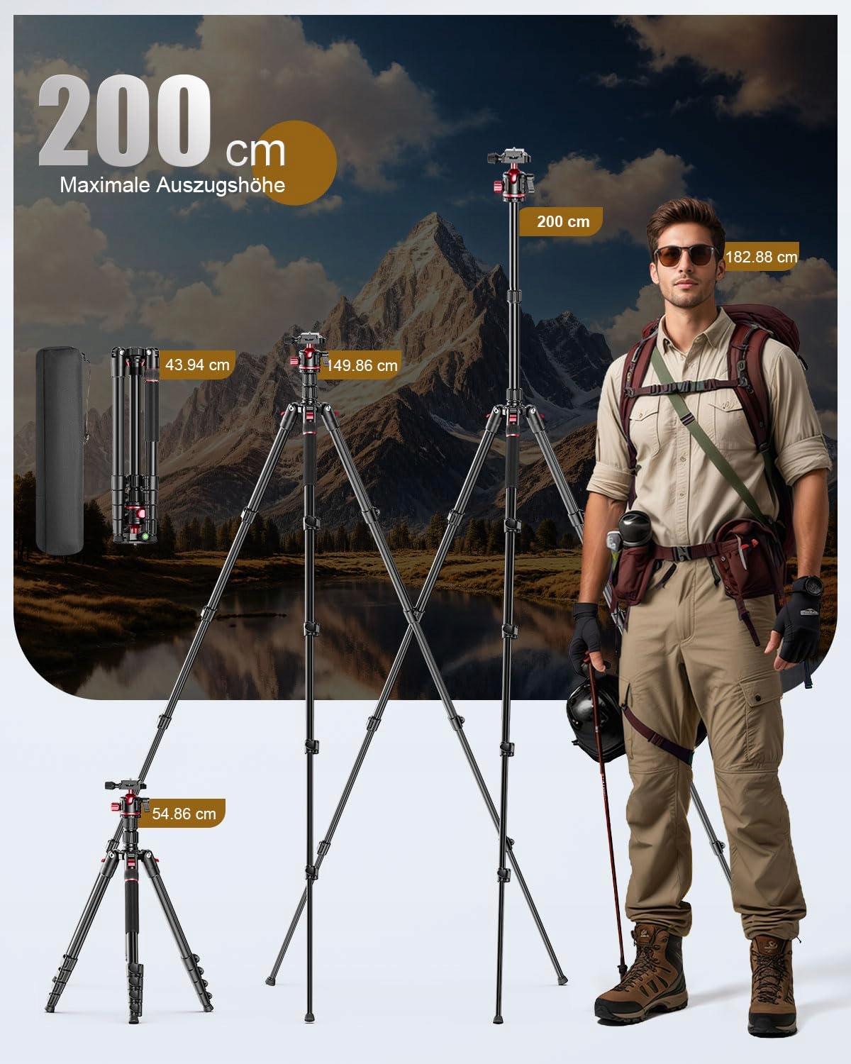 CAMBOFOTO Statyw Aluminiowy 200cm 360° Głowica Kompatybilny z Canon — miniatura 2