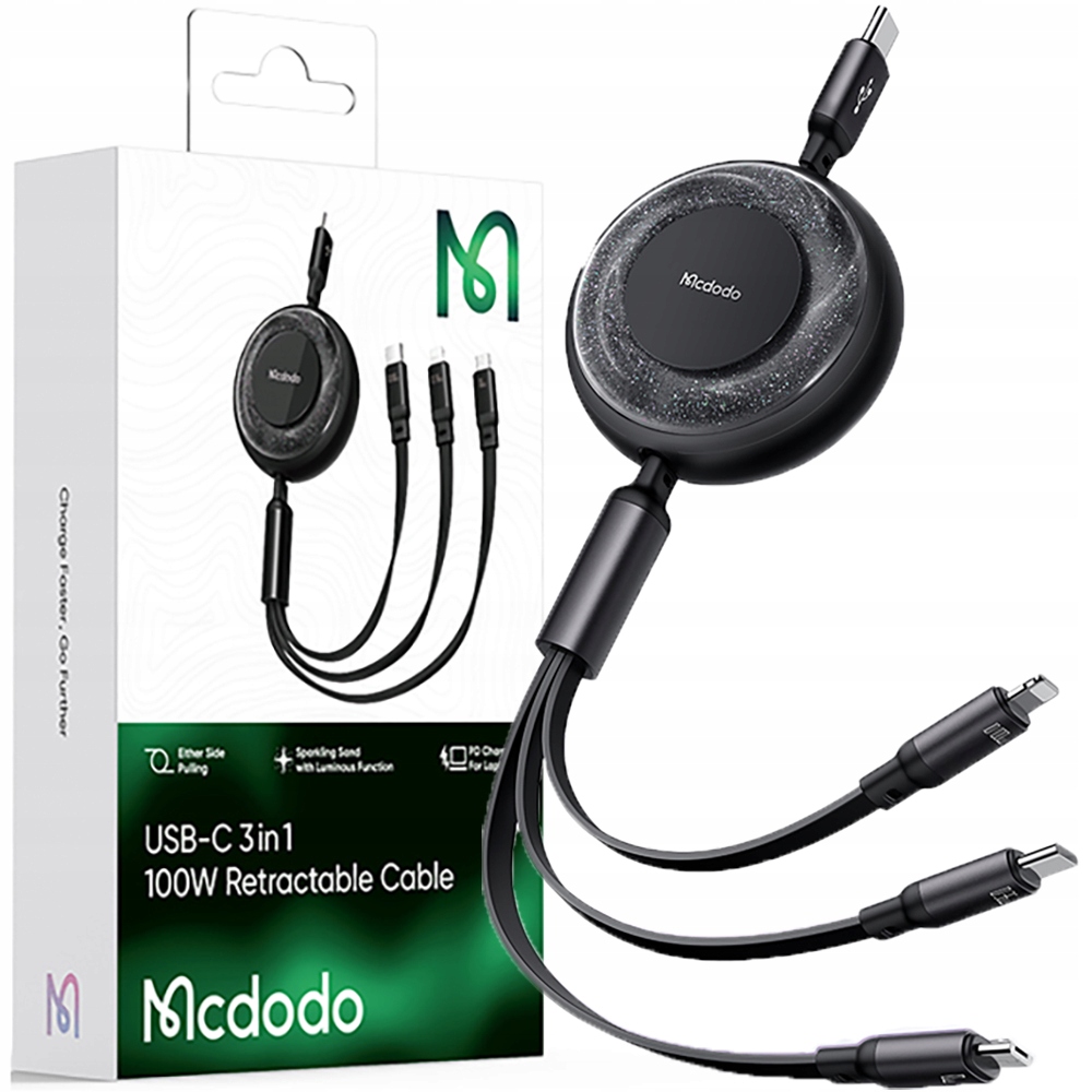 Mcdodo Zwijany Kabel Usb-c 3W1 100W Szybkie Ładowanie Lightning MicroUSB