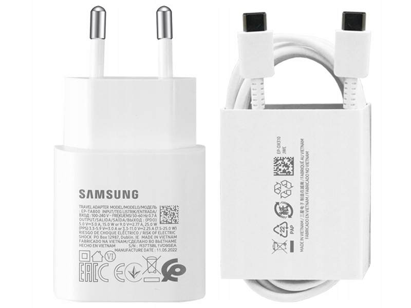 Ładowarka sieciowa Samsung USB typ C EP-TA800 i kabel 1,8 m USB-C biała