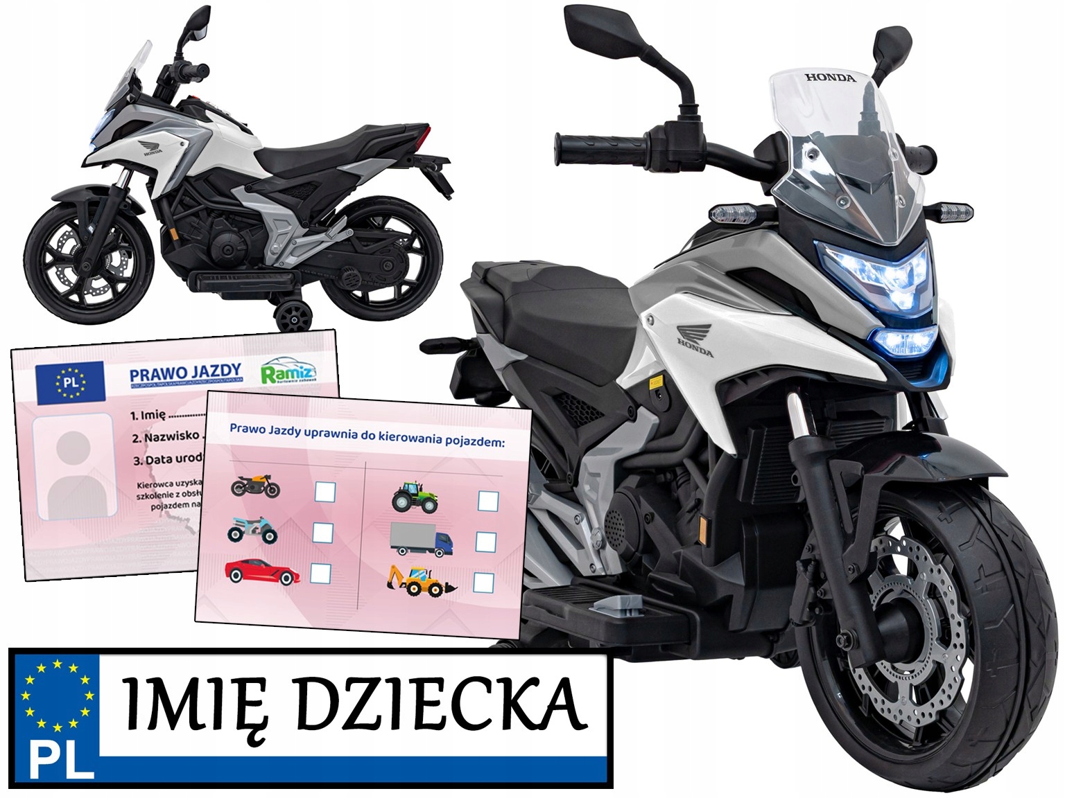 motor dla dzieci Honda NC750X na akumulator Rejestracja Z Imieniem prawko