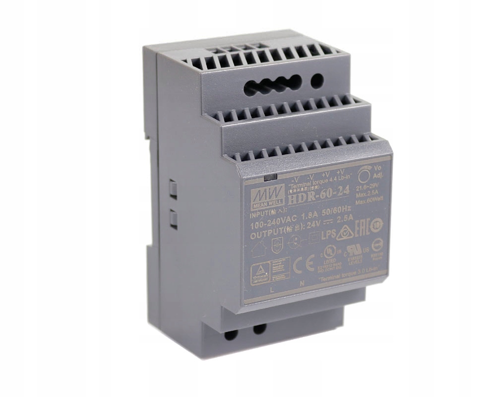 Zasilacz na szynę Din Mean Well HDR-60-24 60W 24V DC
