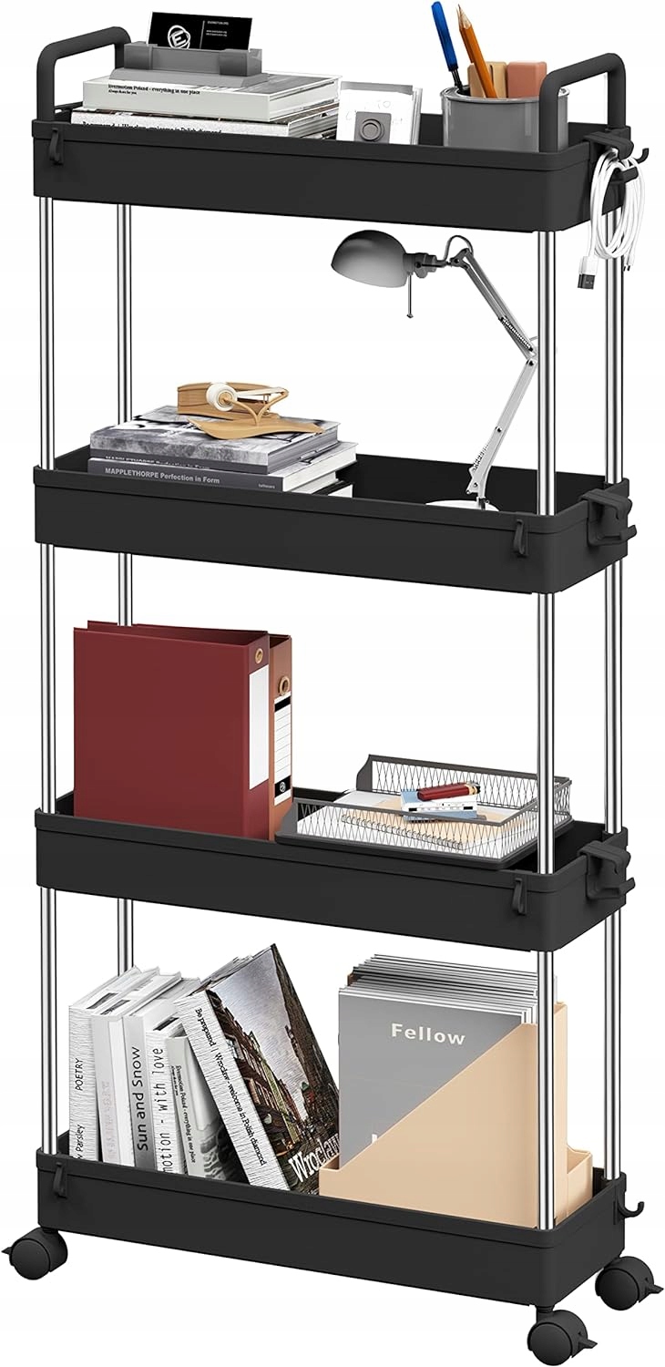 WĄSKA MOCNA PÓŁKA ŁAZIENKOWA KUCHENNA NA KÓŁKACH REGAŁ CZARNY SLIM