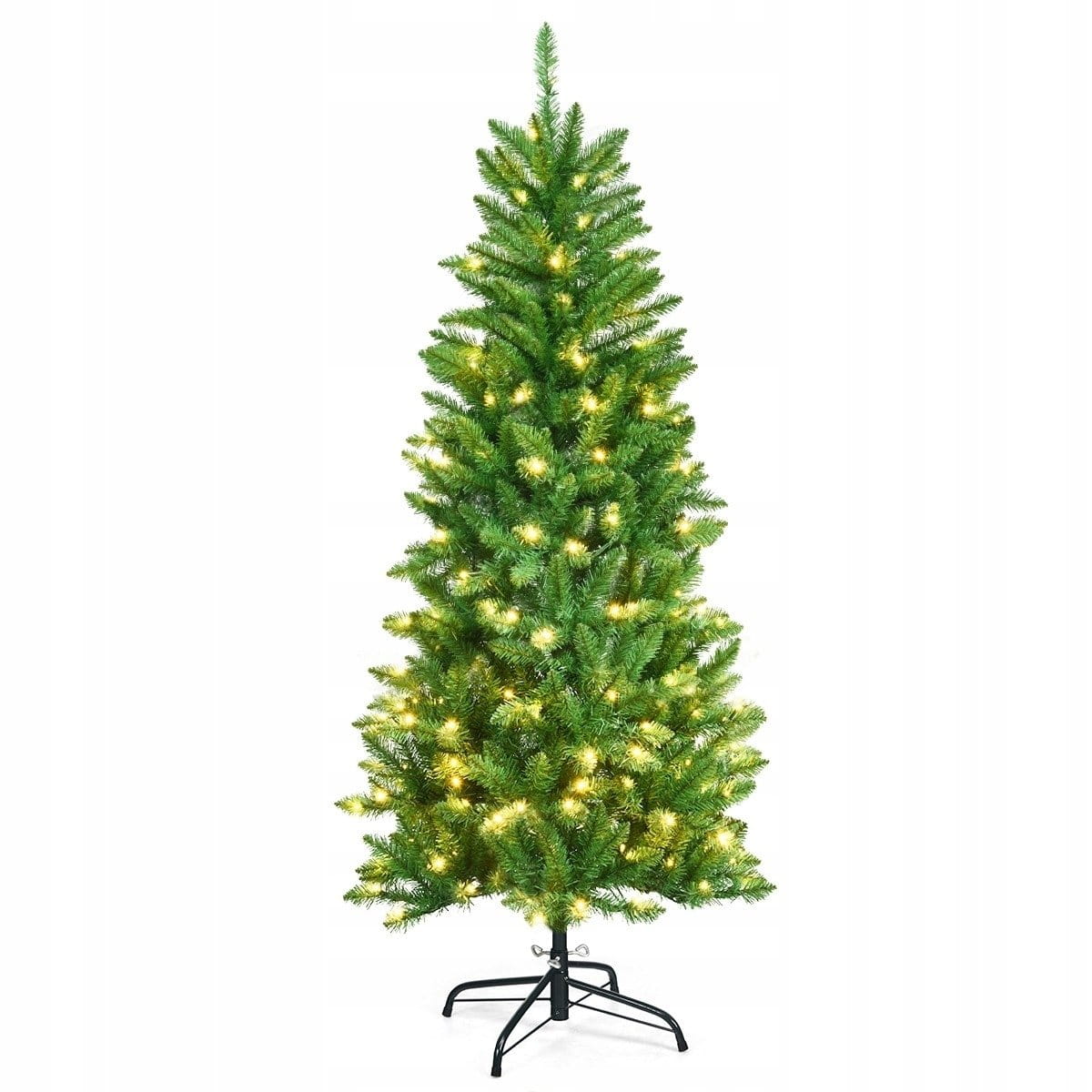 Umělý vánoční stromek zelený, úzký s Led světýlky, přirozené světlo, 150 cm