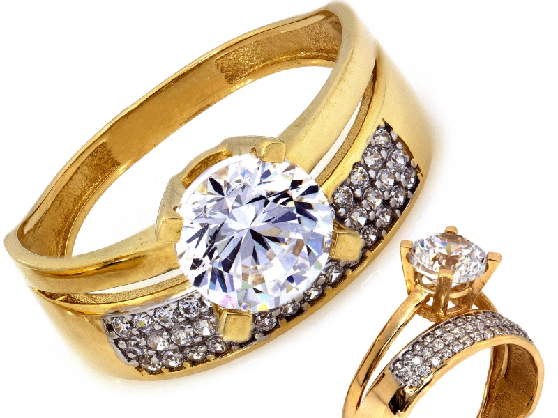 Zlatý prstýnek 585 14kt bohatě zdobený zirkony 3.11g R20 jako dárek