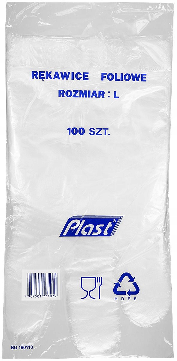 

Rękawice Foliowe Hdpe Zrywki Mocne Plast Roz. L