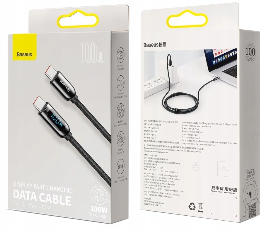 BASEUS MOCNY KABEL USB-C SZYBKIE ŁADOWANIE PRZEWÓD TYP-C PD 100W QC 5A 1M Marka Baseus