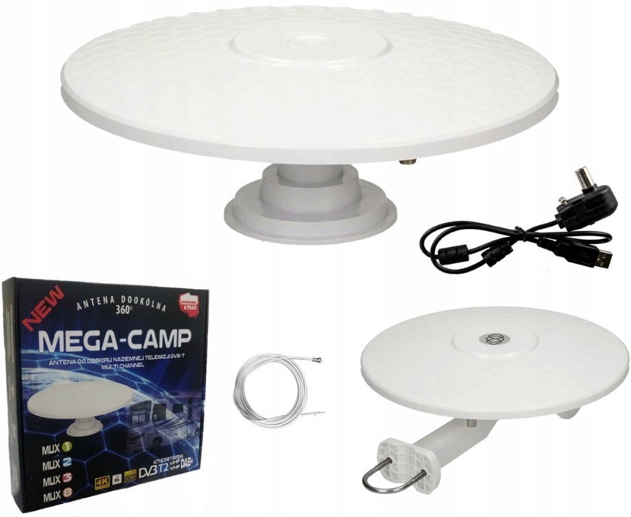 ANTENA KEMPINGOWA TV DVB-T DVBT-2 MEGACAMP USB DO PRZYCZEPY AUTA TIR BALKON