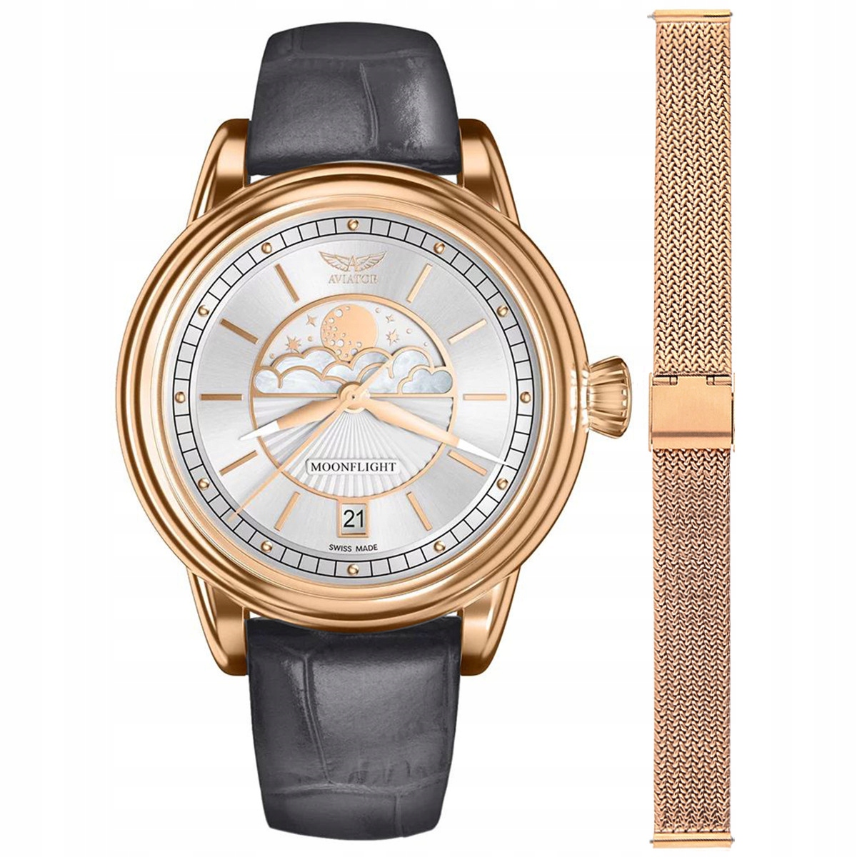 Dámské hodinky Aviator V.1.33.2.251.4GM-SET růžové zlato