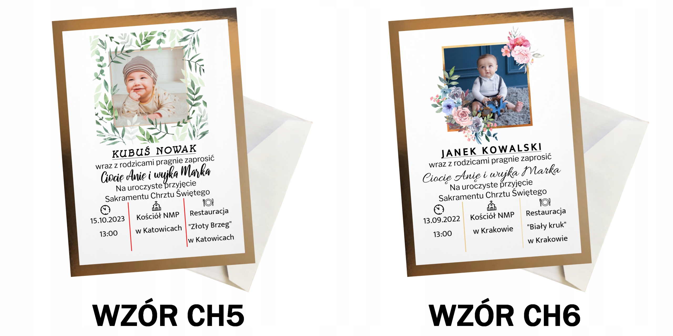 ZAPROSZENIE NA CHRZEST ŚWIĘTY ZŁOTE JEDNOKARTKOWE Grubość papieru 250 g