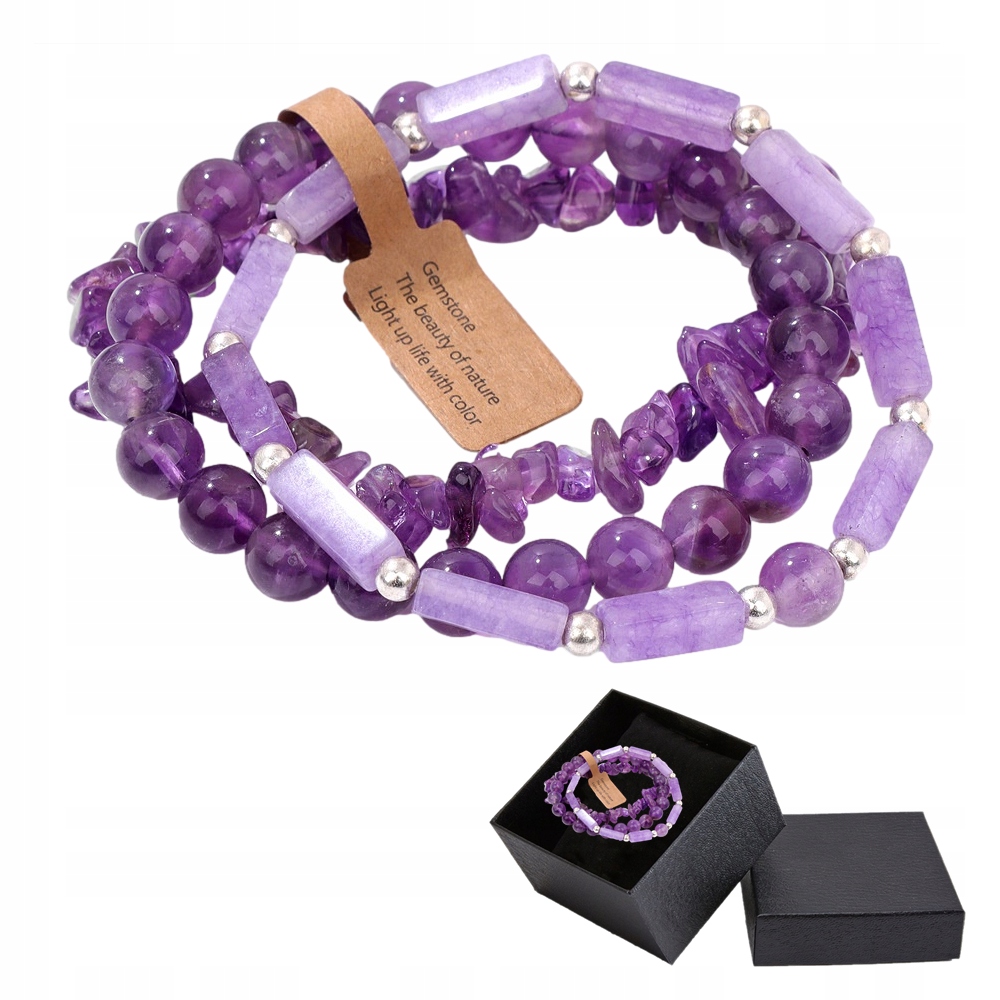 Zestaw 3 x Bransoletka Męska 5-8 mm Kamień Naturalny Ametyst Amethyst