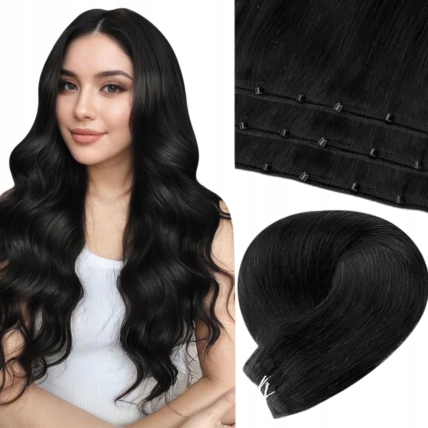 Laavoo Pasma Micro Beads włosy naturalne, #1B czarne 18"
