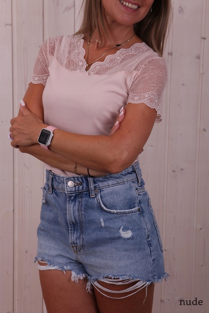 BLUZKA PRZÓD OZDOBNA KORONKA DEKOLT KOLORY * S/M Linia regular