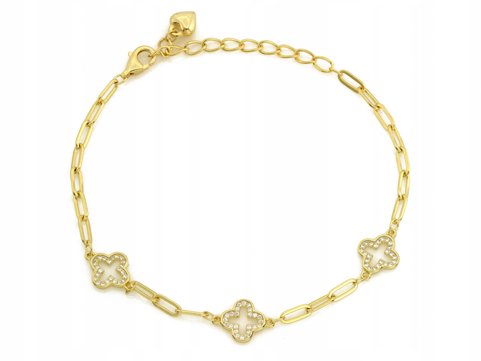 Stříbrný pozlacený náramek 925, široké články Květinky, zirkony, módní