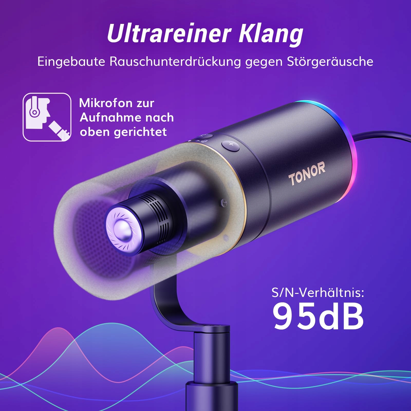 TONOR Mikrofon Gaming XLR USB RGB Dla Podcast Streaming PC PS4 PS5 Mac — miniatura 4