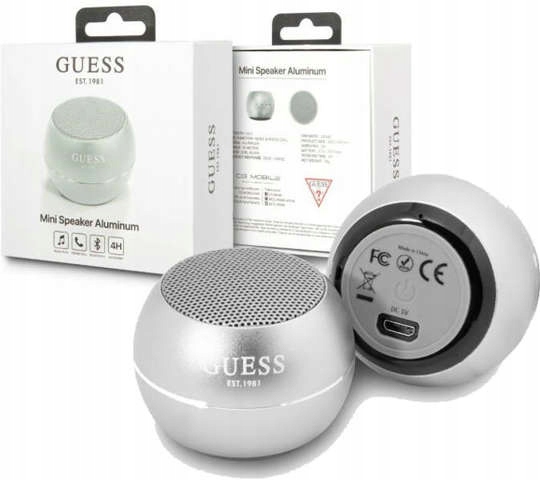 Guess Mini Bluetooth Speaker 3W 4H – Bluetooth reproduktor 5.0 (stříbrný)