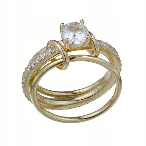 Pozlacený prstýnek 925 bílé zirkony Trojitý jako dárek r16