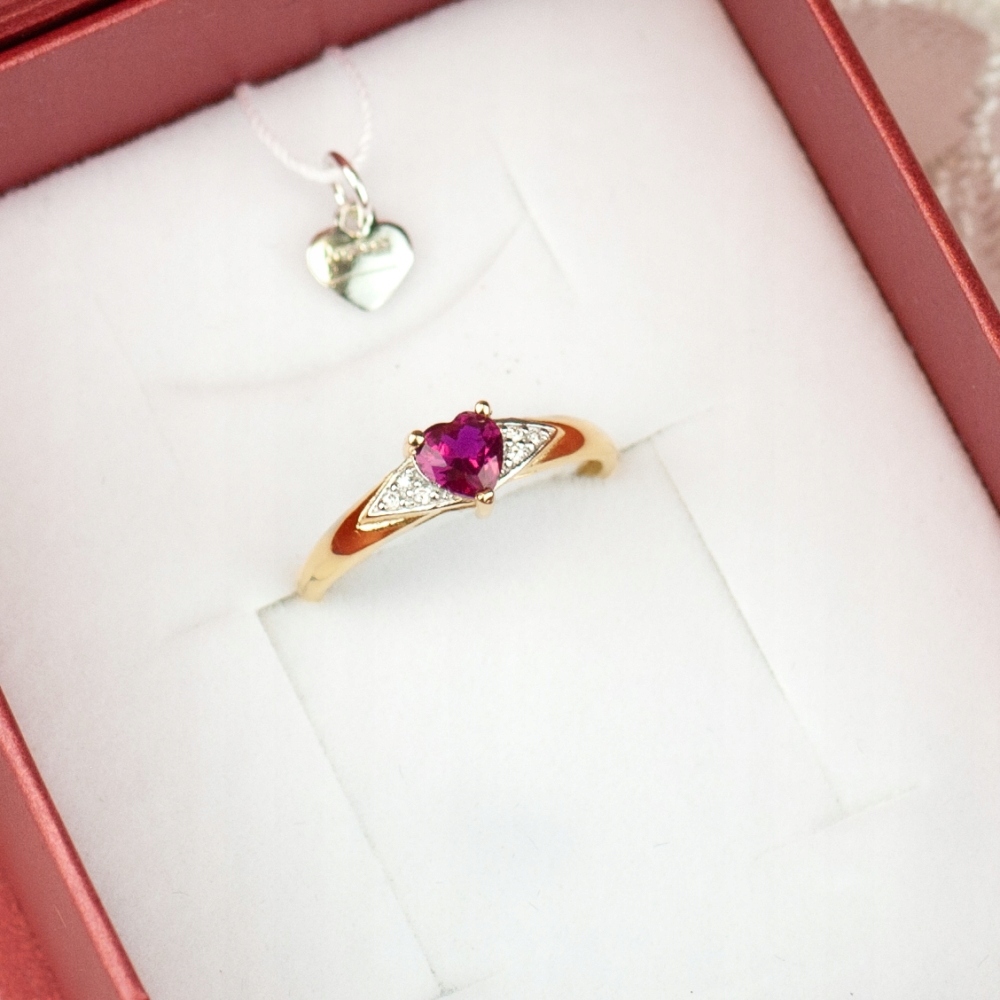 ZŁOTY PIERŚCIONEK ZARĘCZYNOWY SERCE RUBIN PR. 585 Marka Angel gold