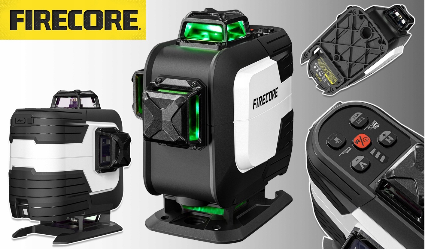 Křížový Laser Firecore F94 El 4D 16 Linek 360° Zelený IP64 Ovladač Kufr