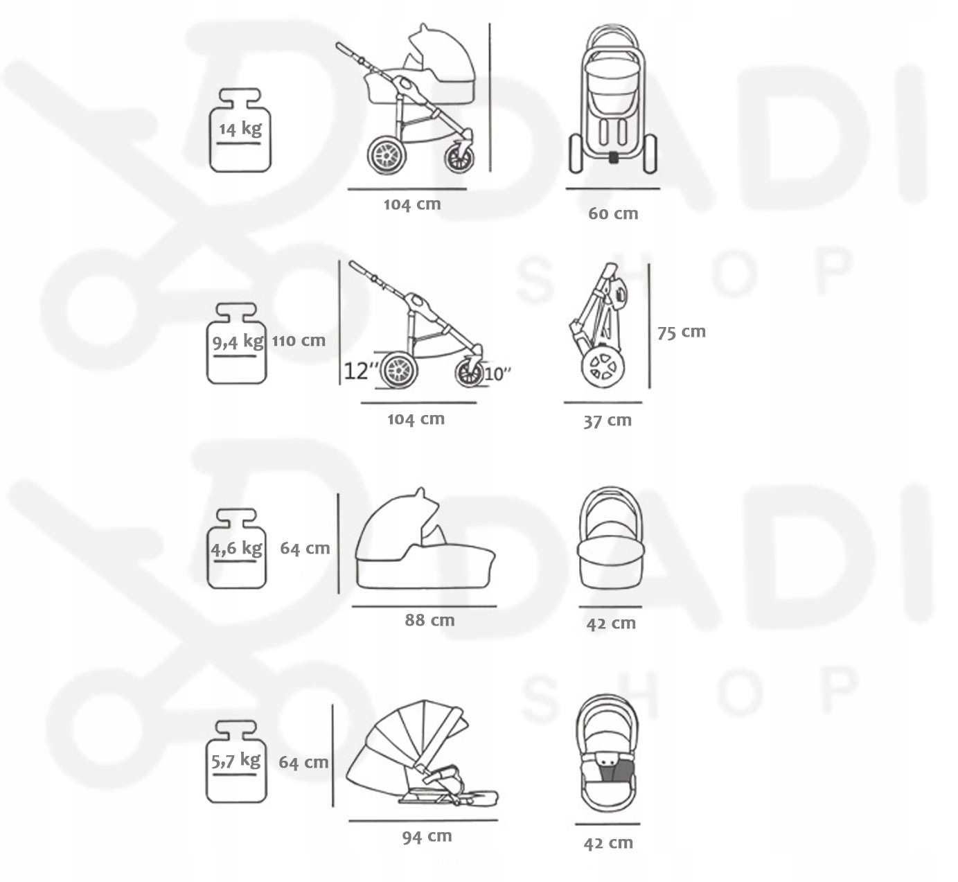 Wyprzedaż TAKO Laret Imperial New wózek dziecięcy 2w1 zielony Waga wózka 13.5 kg