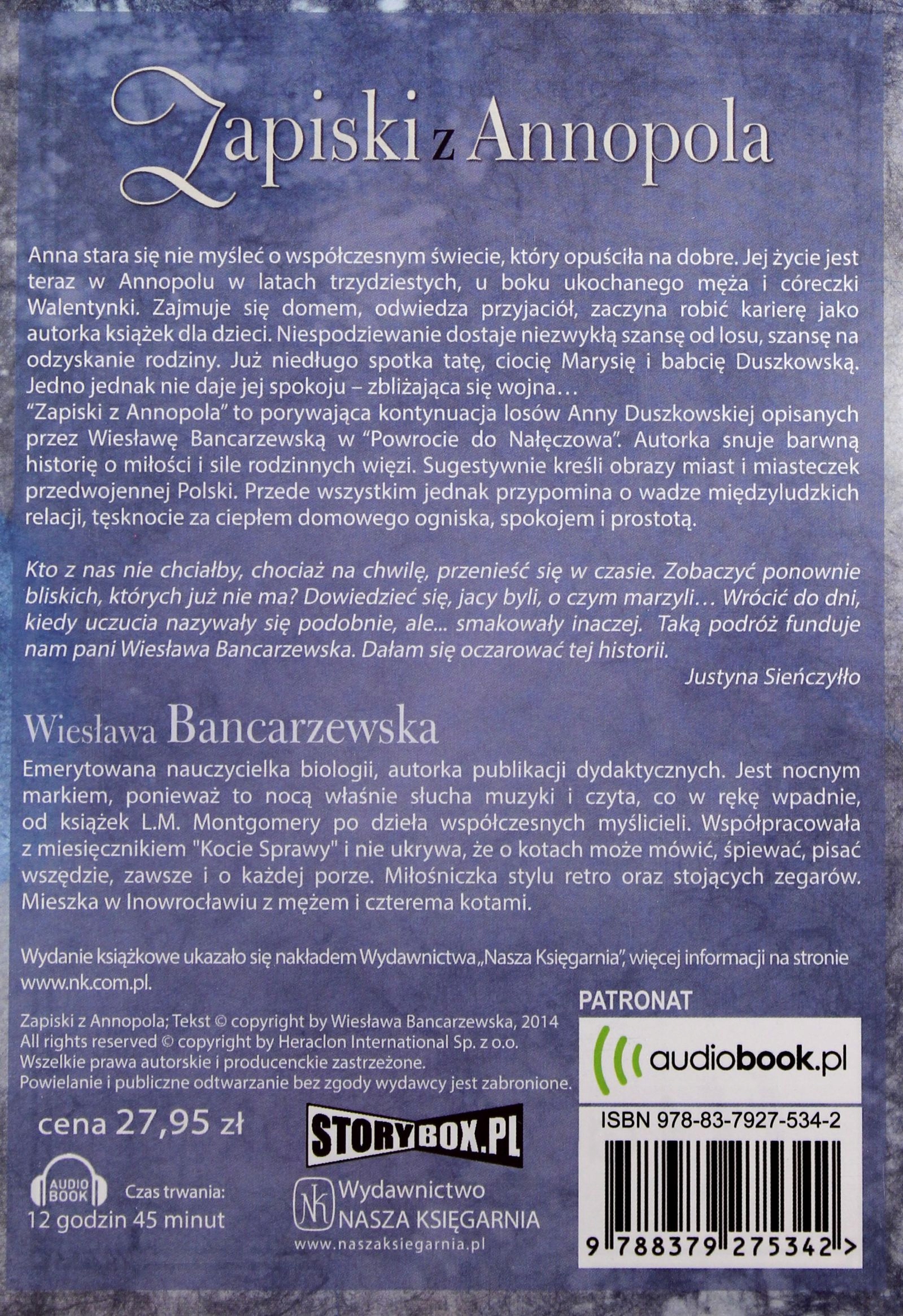 ZAPISKI Z ANNOPOLA - WIESŁAWA BANCARZEWSKA [AUDIOBOOK] [CD-MP3] Stan opakowania oryginalne