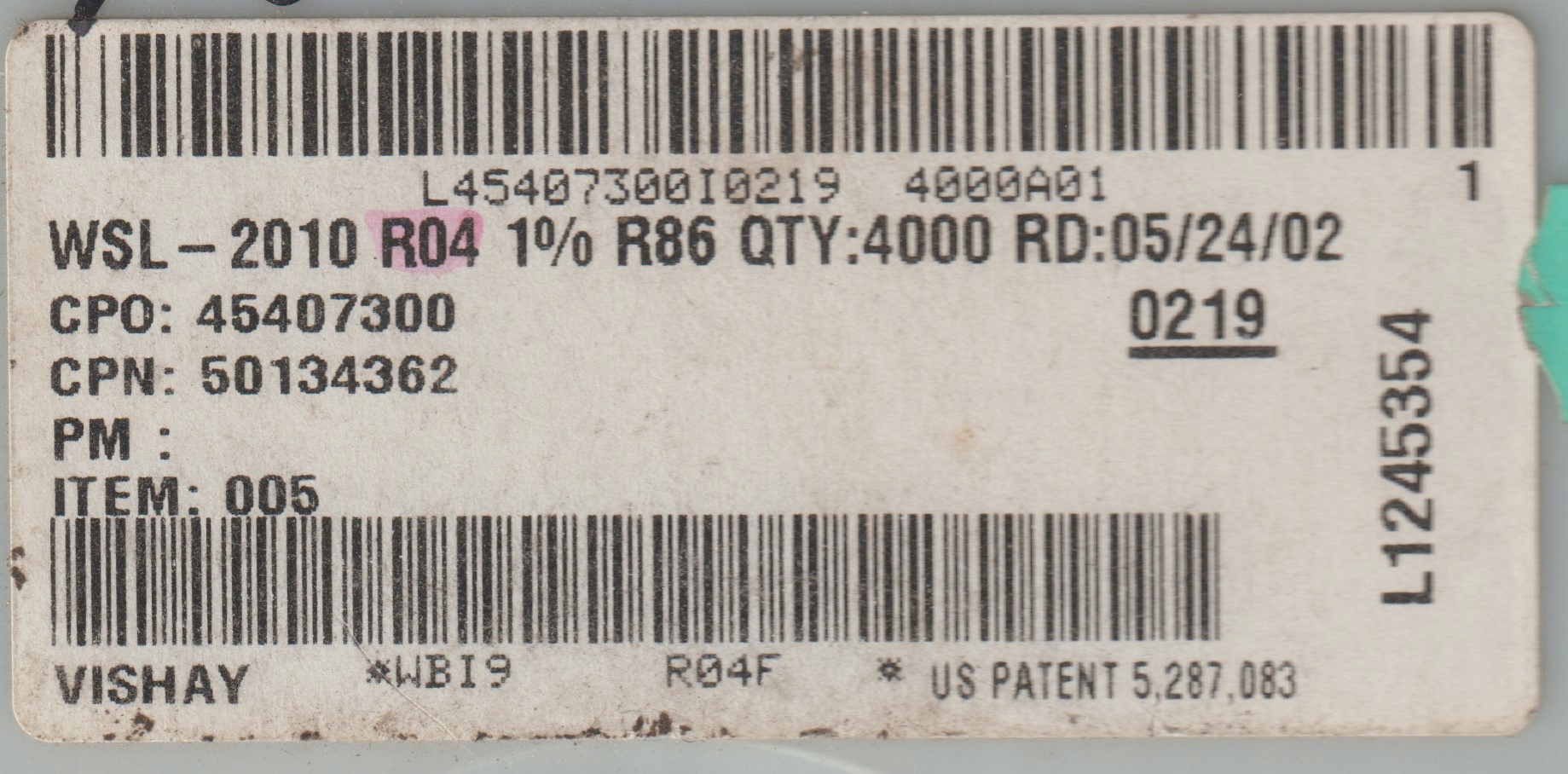 [20szt] 0R04 1% 75ppm 0.5W rezystor Smd 2010 WSL201 Vishay