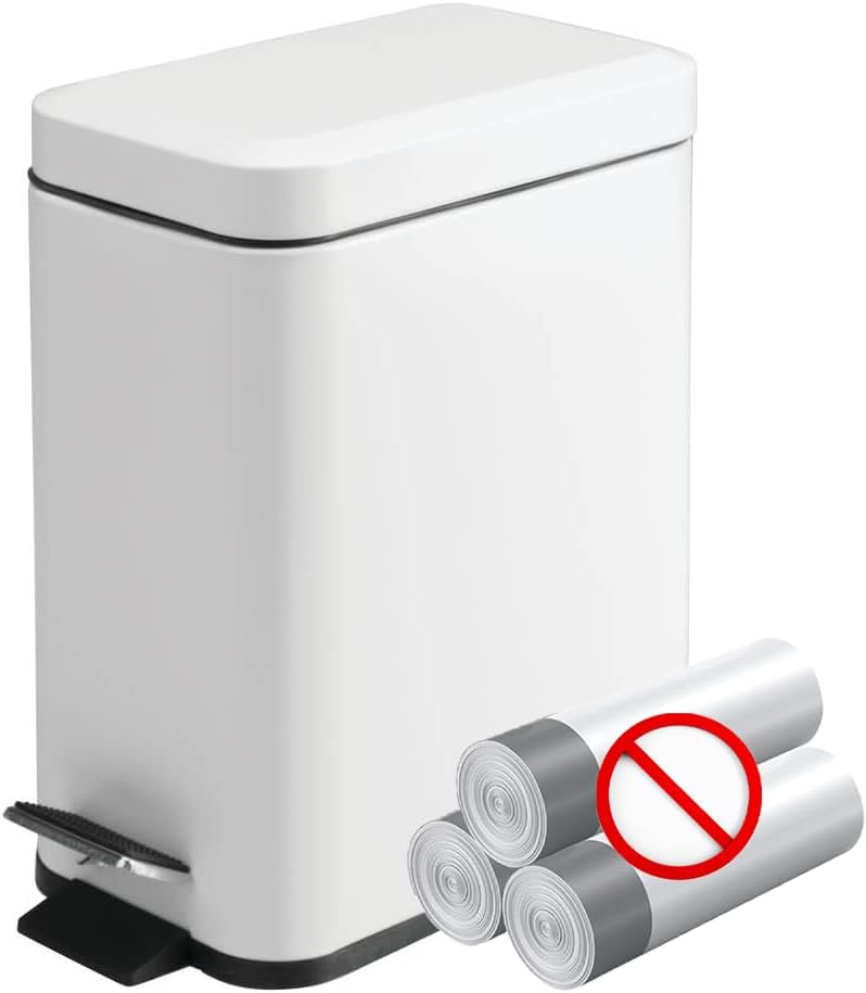 Levně Odpadkový Koš Homie Štíhlý Bílý Úzký Kovový, Pevný, 6 Litrů