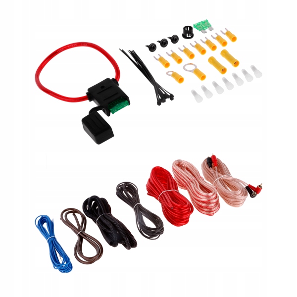 PROFESJONALNY ZESTAW KABLI CAR AUDIO Peiying ZLA0412 + akcesoria montażowe Marka 