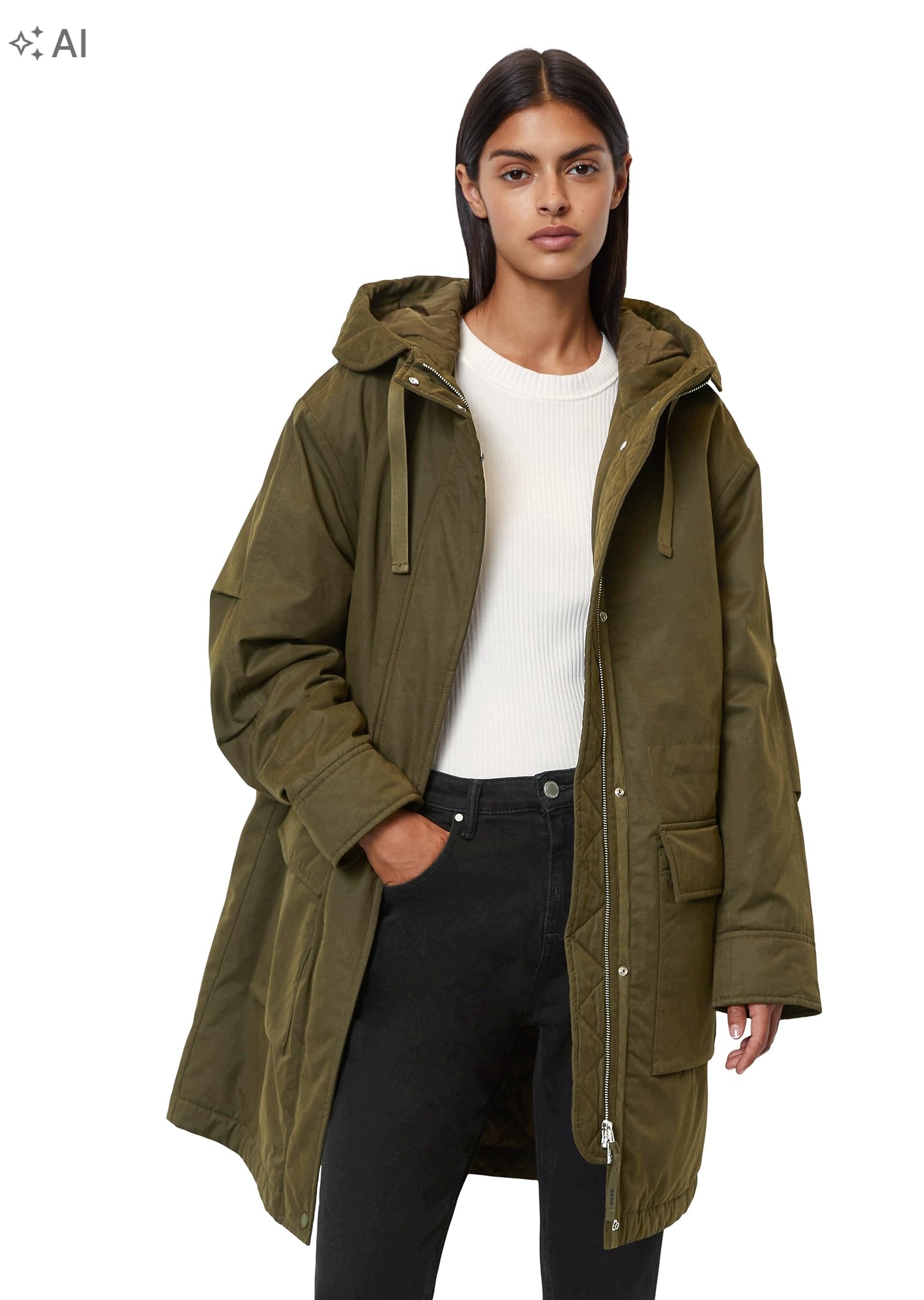 Marc O'polo Kabát S Kapucí Se Zipem A Kapsami Khaki Xs 7_A