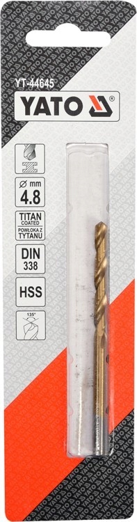 WIERTŁO DO METALU HSS-TiN 4,8 MM YT-44645 YATO Zastosowanie do metalu