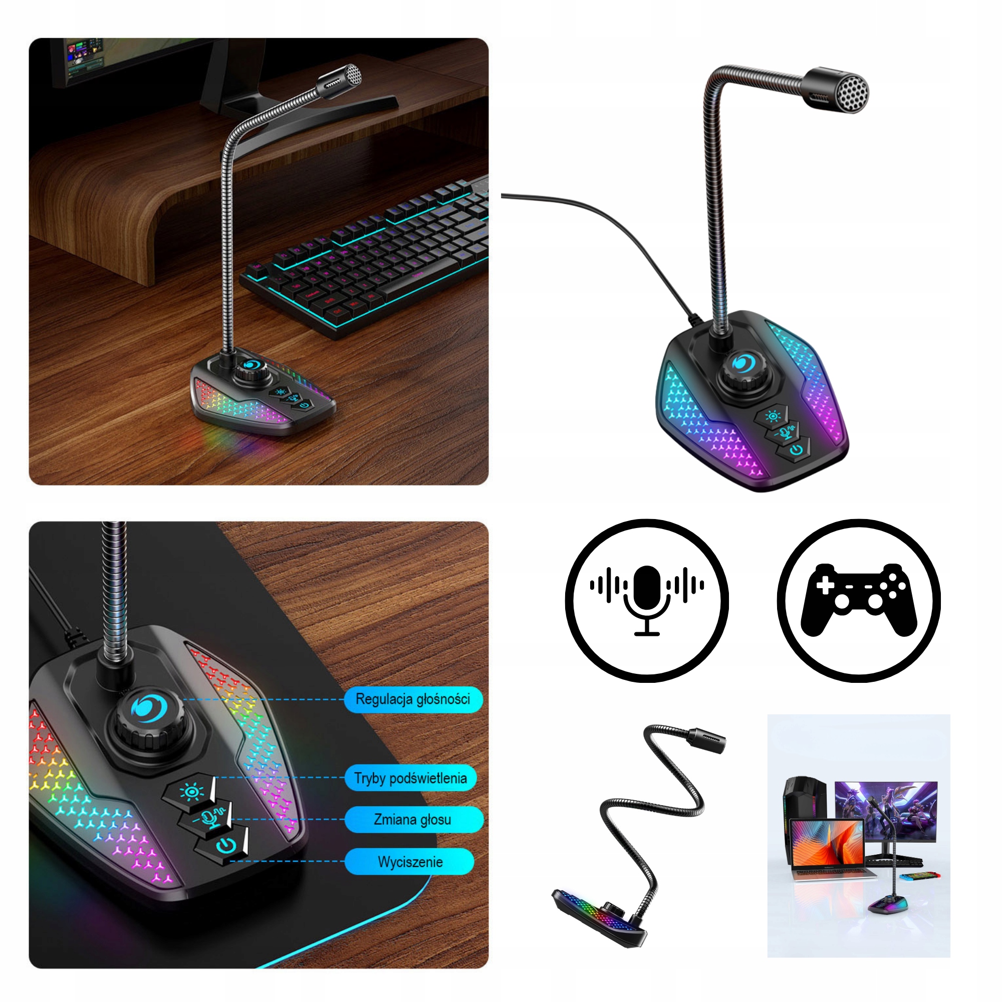 Mikrofon Gamingowy Rgb Do Komputera Laptopa Led