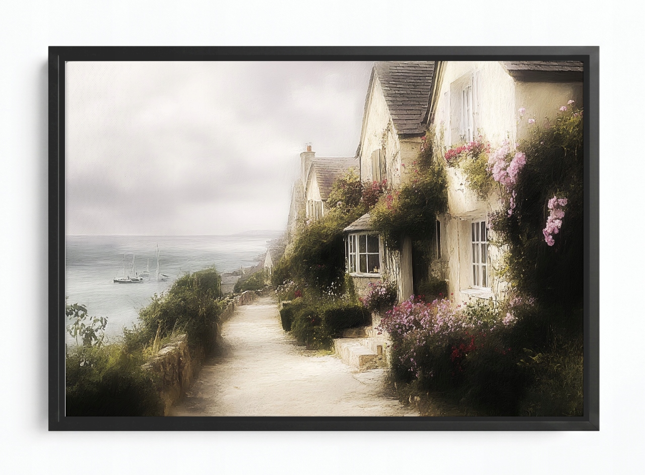 Obraz Rám Americký Box Krajina Anglie Cornwall Pobřeží Moře Domy 60x40