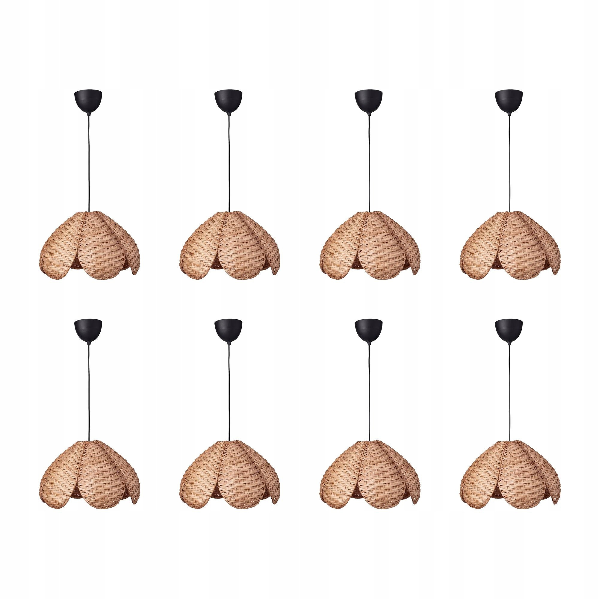 8 szt. Lampa wisząca rattan czarna 45 cm ręcznie wykonana