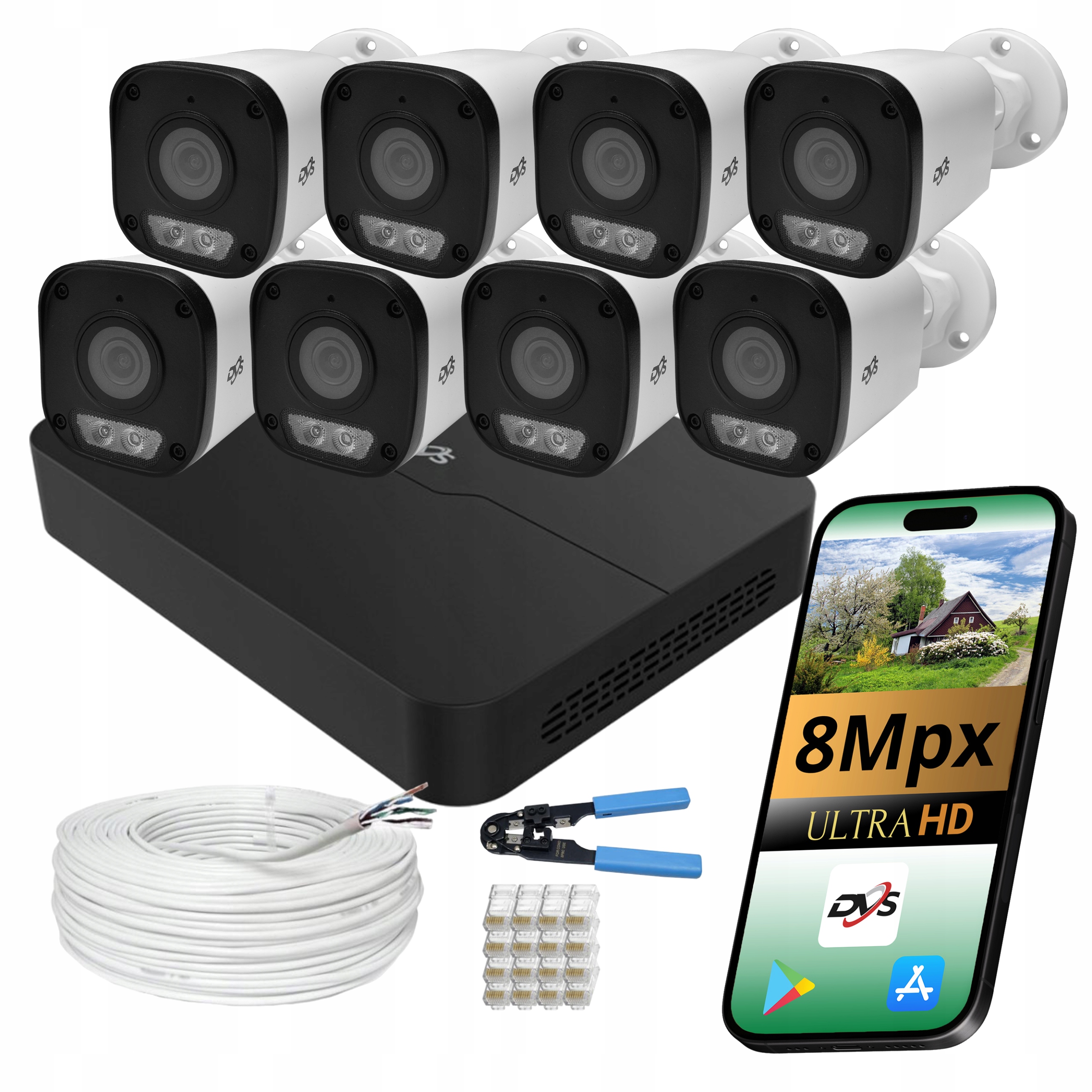 Sada Pro Venkovní Monitorování 8x Ip Kamera PoE 8MPX 4K P2P Rekordér