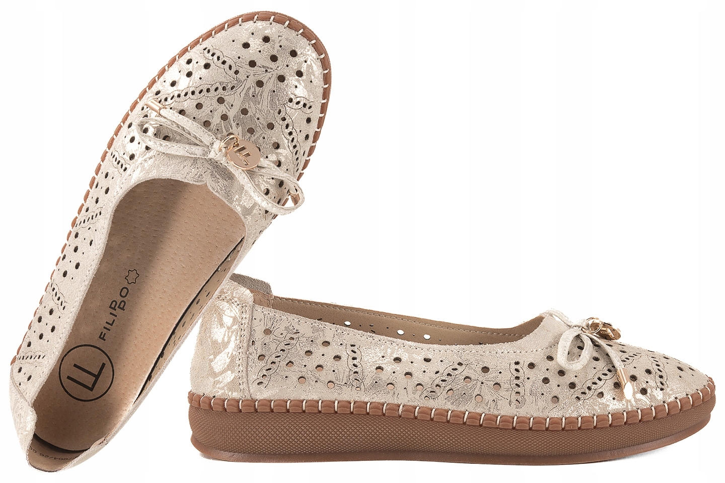 Filippo DP7664 Ažurové Kožené Baleríny, Semišové Polobotky Na Platformě 38