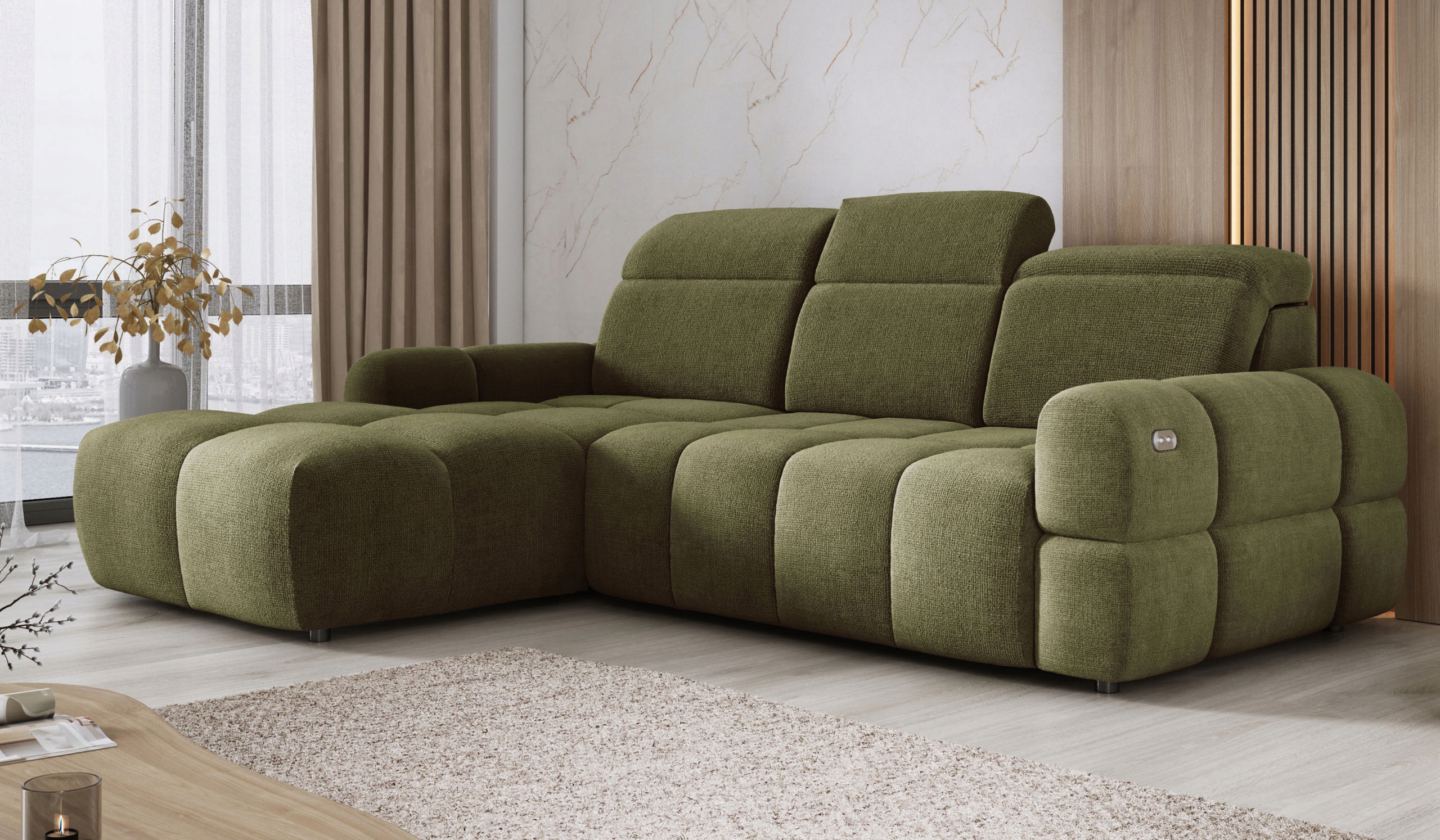 Moderní stylový Rohová Sedací Souprava Mateo S Versailles s elektrickou funkcí spaní