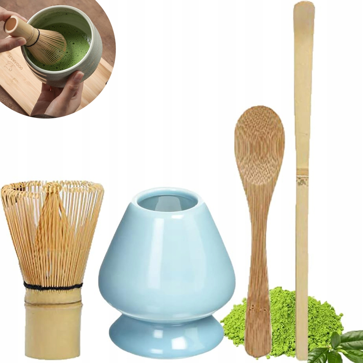 Levně sada bambusových čajových lžiček a příslušenství pro matchu s šlehací metlou